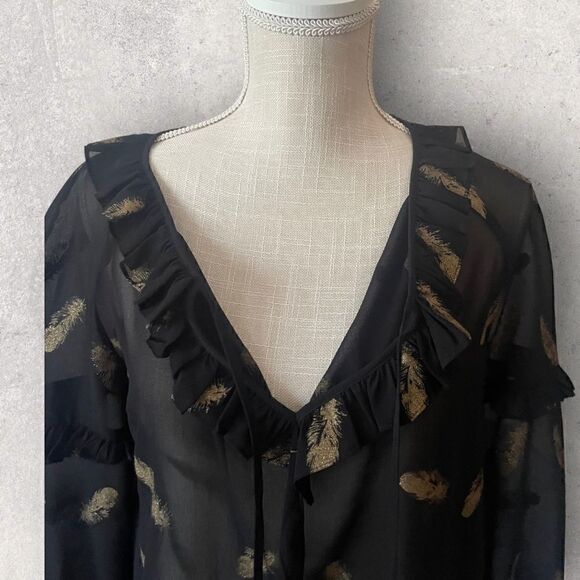 The Kooples | EUC Women’s Metallic Feathers Muslin Top in Black Size M - Picture 3 of 8